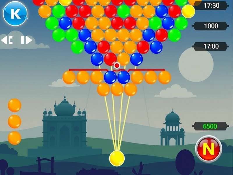 फ्री बबल शूटर गेम इंटरफ़ेस - रंगीन बबल्स और स्कोर