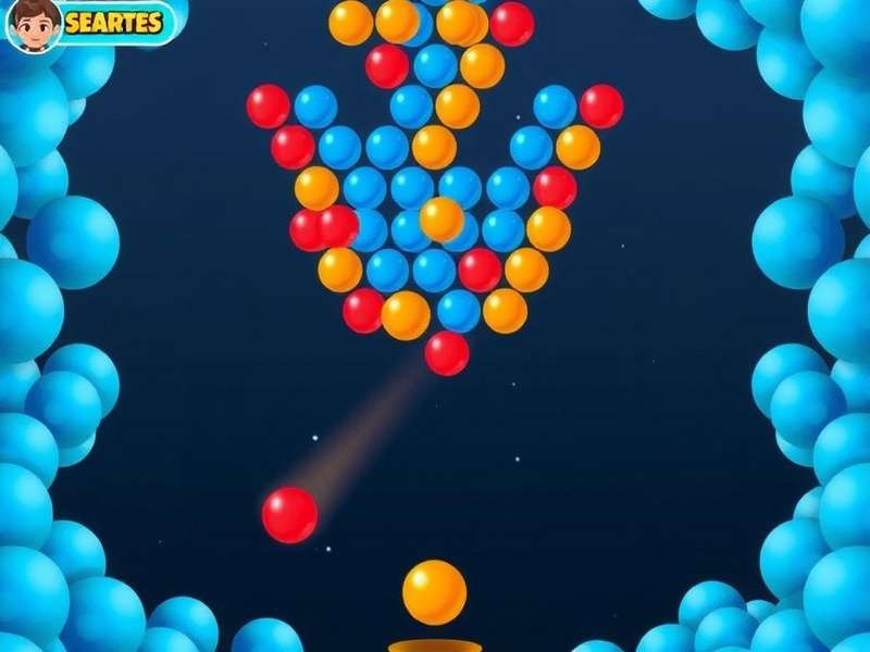 बबल शूटर गेम गेमप्ले स्क्रीनशॉट - रंगीन बबल्स और स्कोर