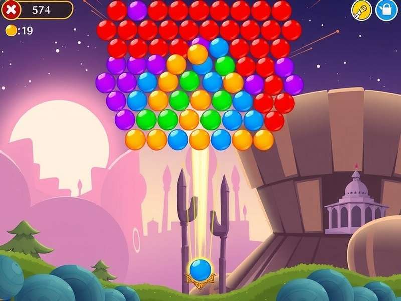 बबल शूटर गेमप्ले स्क्रीनशॉट - रंगीन बबल्स और सटीक निशानेबाजी