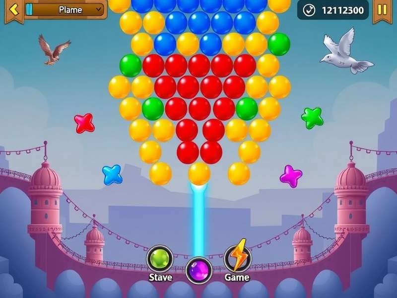 बबल शूटर गेम का इंटरफेस दिखाती हुई तस्वीर