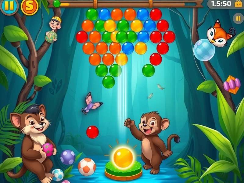 जंगल बबल शूटर गेम इंटरफेस