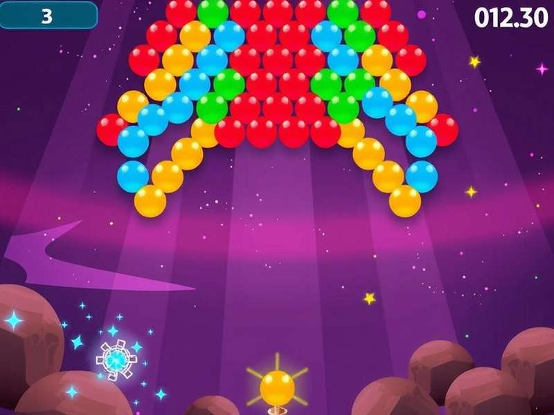 बबल शूटर गेम इंटरफ़ेस - रंगीन बबल्स और शूटर