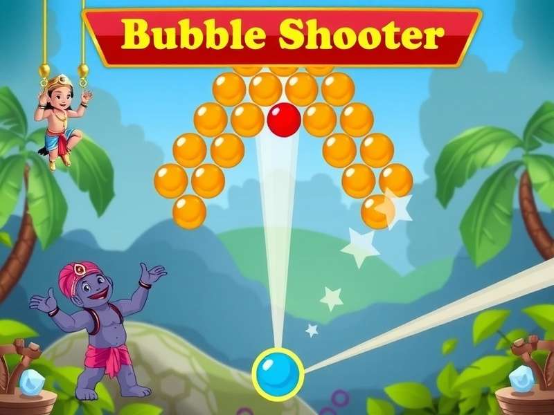 बबल शूटर गेम का स्क्रीनशॉट - रंगीन बबल्स को शूट करते हुए