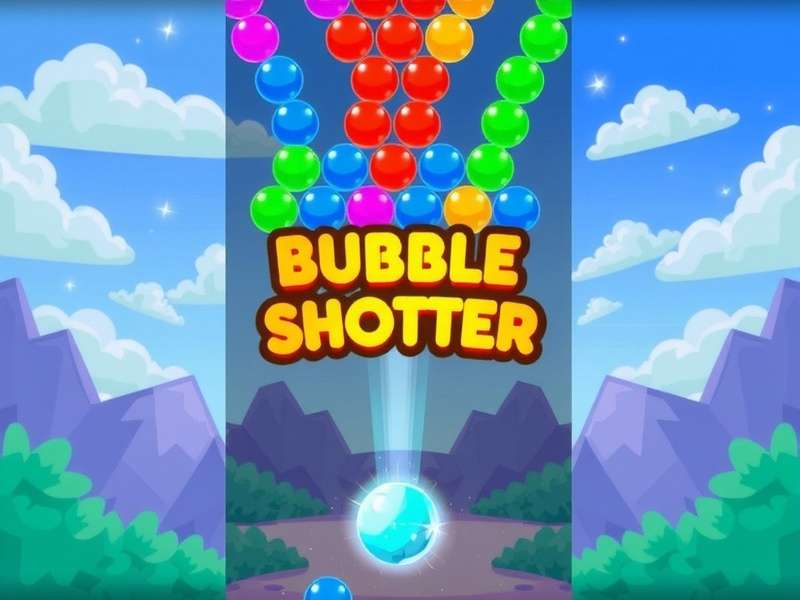 HD Bubble Shooter game interface showing vibrant bubbles and score