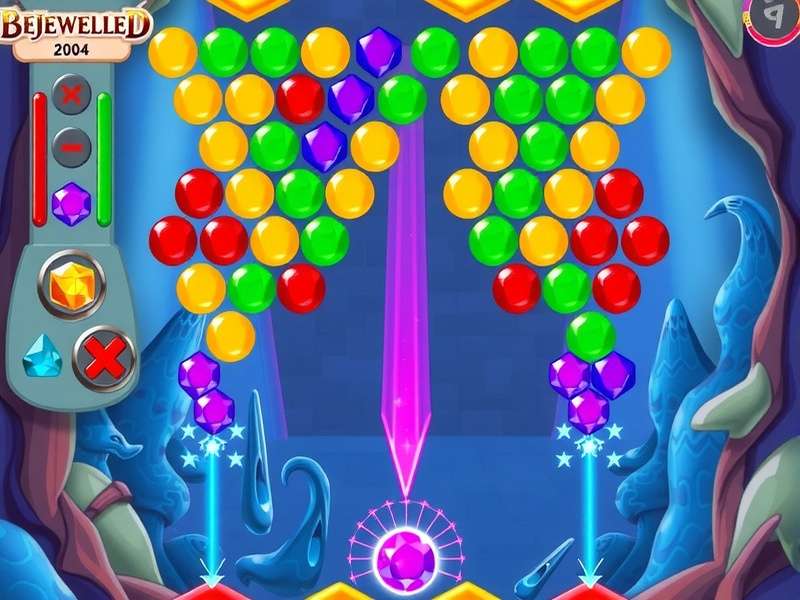 Screenshot of Bejeweled Bubble Shooter gameplay showing colorful bubbles and power-ups