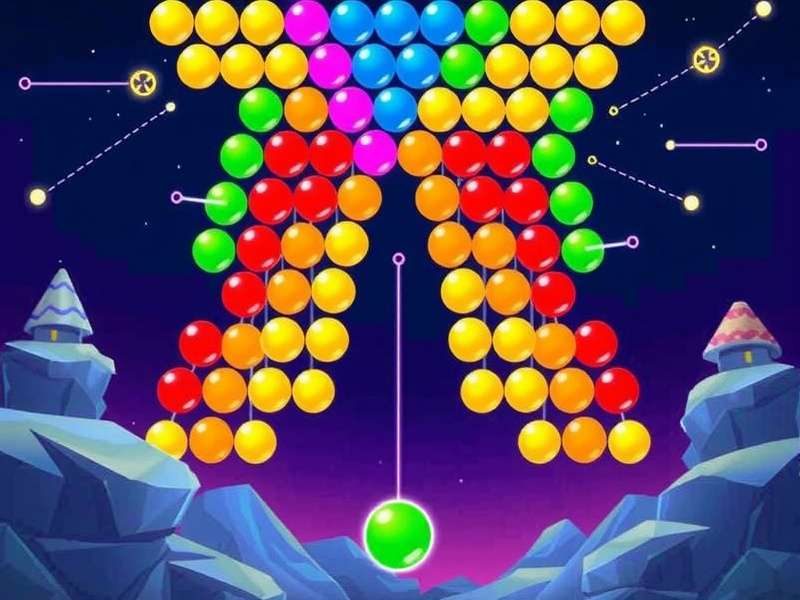 Arkadium Bubble Shooter gameplay screen showing colorful bubbles and scoring