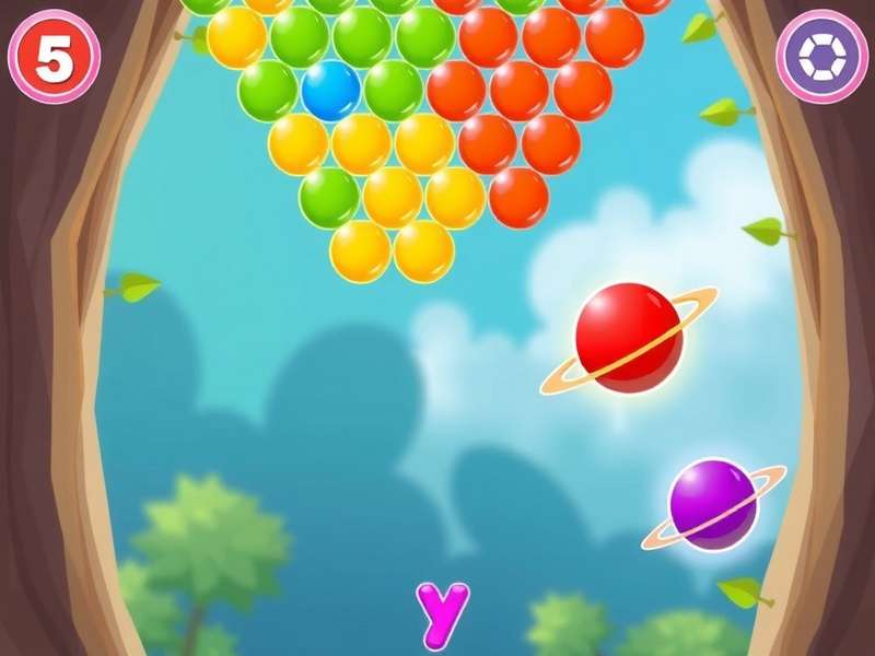 Colorful bubble shooter game interface on a laptop and mobile screen