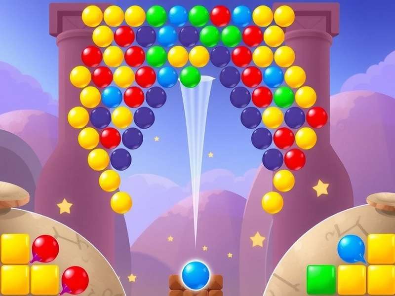 Bubble Shooter gameplay screenshot showing advanced level with multiple colors