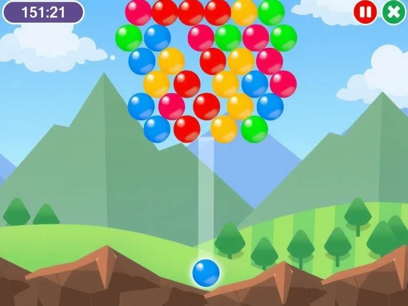 Colorful bubble shooter game interface with a high score being achieved