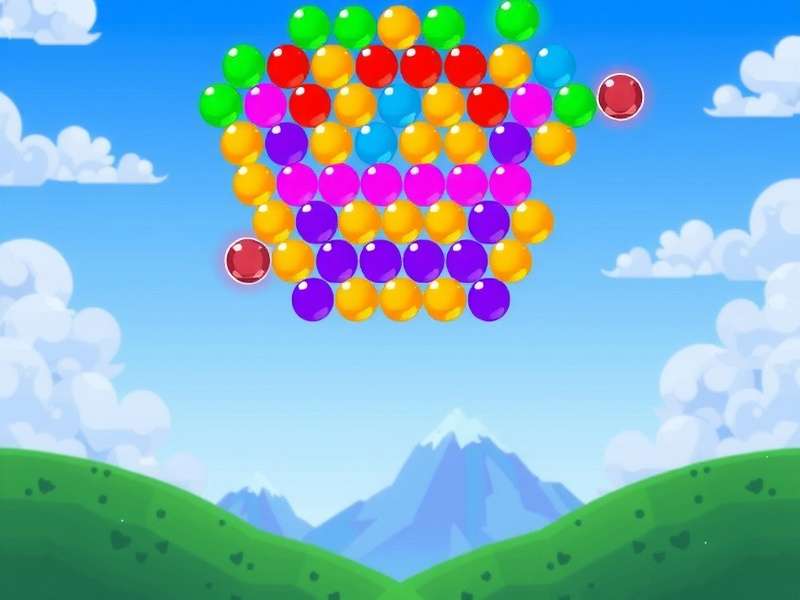 Colorful bubble shooter gameplay screen on a laptop and mobile phone