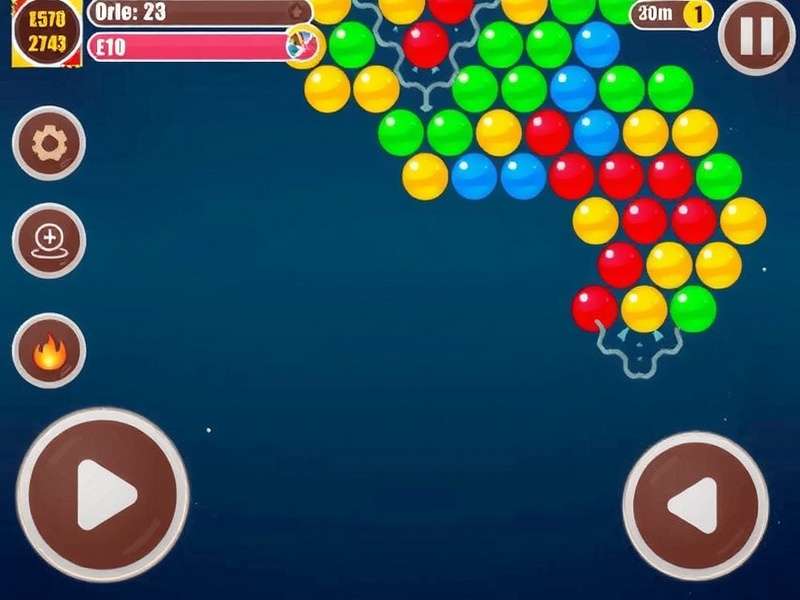 Bubble Shooter Free Game gameplay screenshot showing colorful bubbles and aiming line