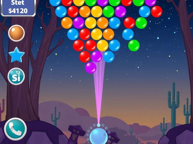 Bubble Shooter game play with colorful bubbles on vibrant background