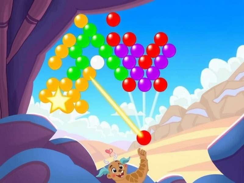 Bubble Shooter Free Online No Download gameplay showing colorful bubbles and aiming line on www.bubbleshooterindia.com