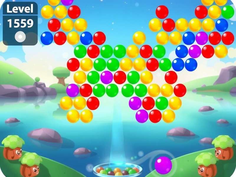 Bubble Shooter Relaxing Level 1559 gameplay screenshot showing the colourful bubble grid layout