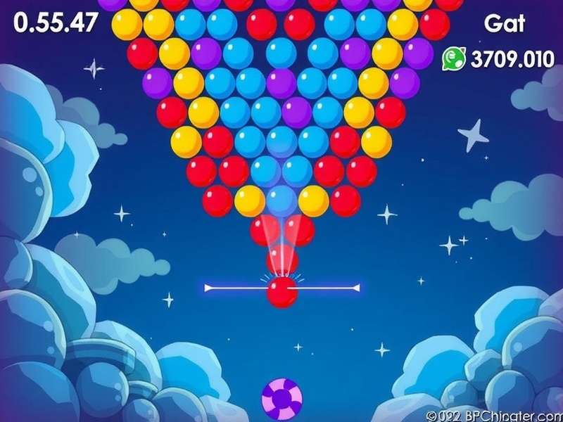 Bubble Shooter Umsonst game screen showing colourful bubbles and aim line