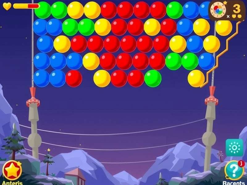 Bubble Shooter Arkadium game interface showing colorful bubbles and aiming line