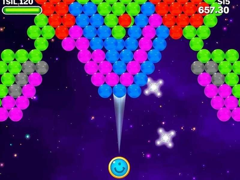 Bubble Shooter game interface with colourful bubbles and aiming line